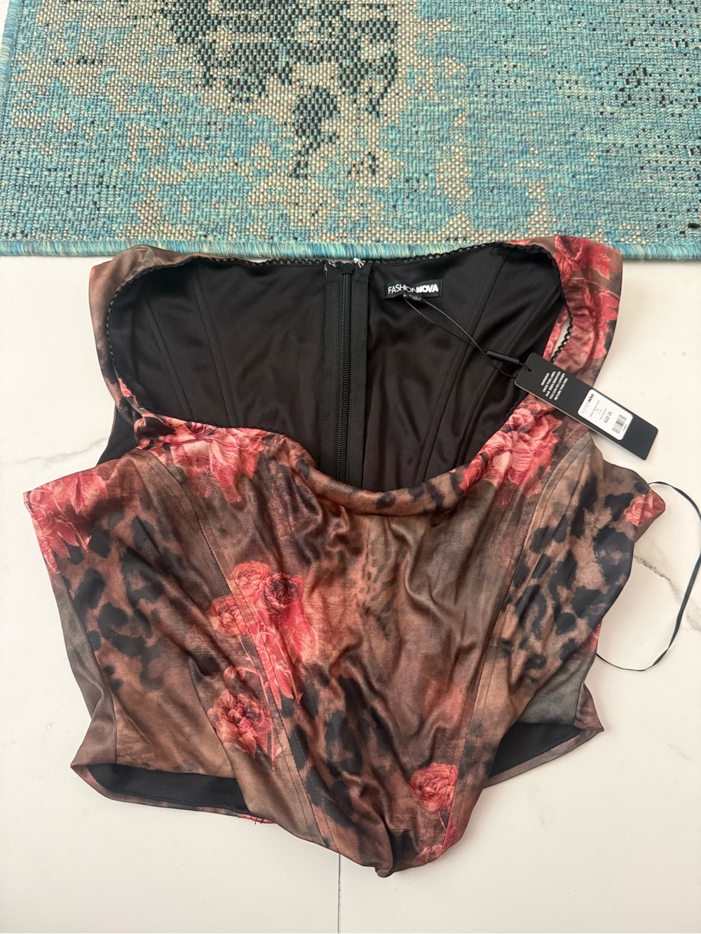 Fashion Nova Women's Brown & Red Floral Animal Print Corset